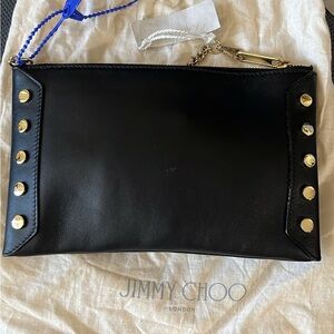Jimmy Choo Black Leather Pouch with Gold Studs
